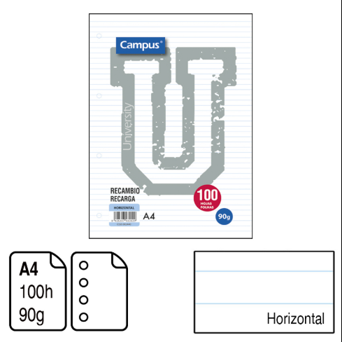 Campus Top Line A4 refill 100 sheets 90gsm, ruled
