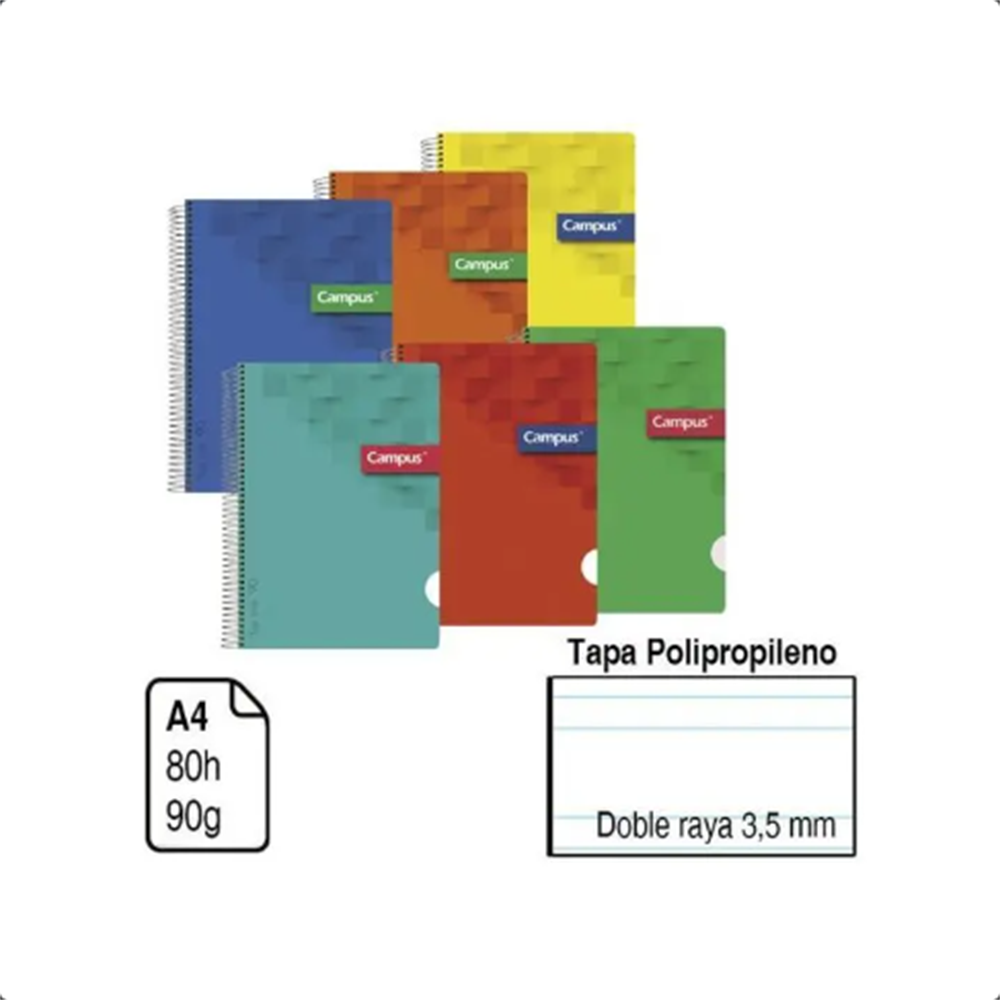 Campus A4 notebook with polypropylene cover, 80 sheets 90gsm, 2 ruling 3.5mm