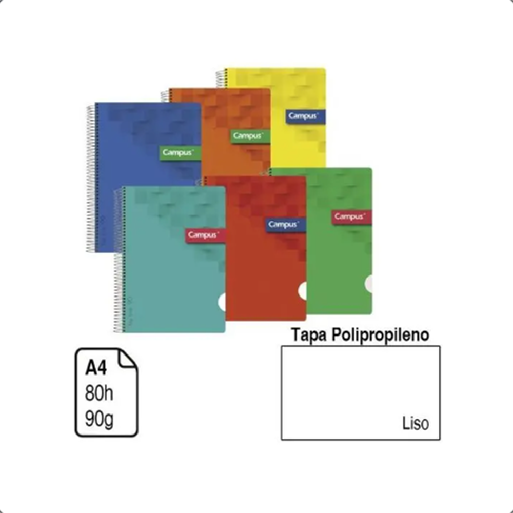 Campus A4 Notebook Polypropylene Cover plain sheets, 80 sheets 90g, pack of 6 units