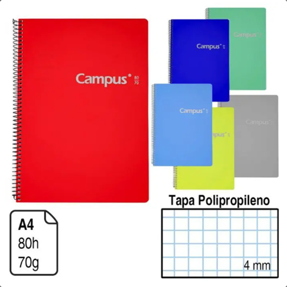 Campus A4 Spiral Notebook Polypropylene Cover 4x4mm Grid