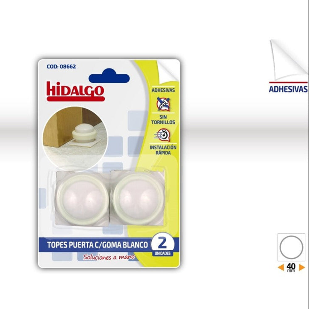 Topes de Puerta con Goma Adhesivos Blanco Pack 2