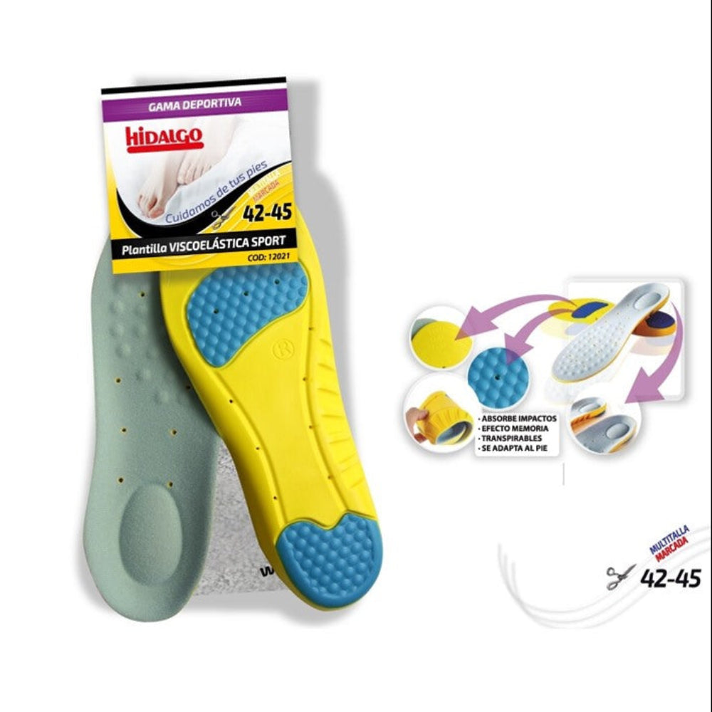 Visco-sport shock-absorbing trimmable insoles, size 42-45