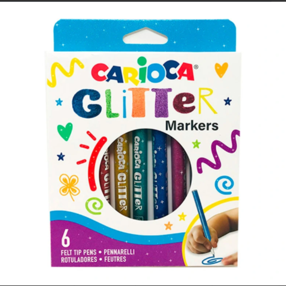 caja de 6 rotuladores escolares Carioca Glitter