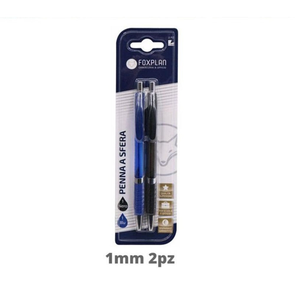 Blister of 2 Foxplan Blue and Black 1mm Pens (pack of 4 blisters or box of 12 blisters)