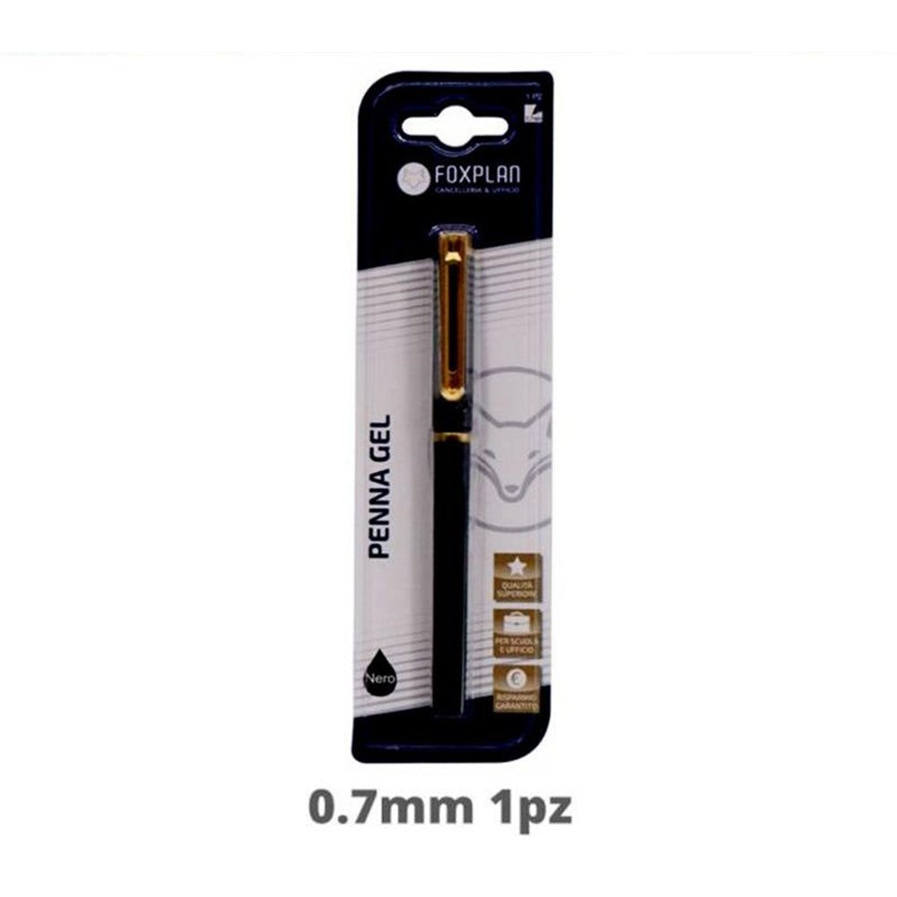 Blister de 1 Bolígrafo de Gel Foxplan Negro y Dorado Premium (pack de 4 blister o caja de 12 blister)