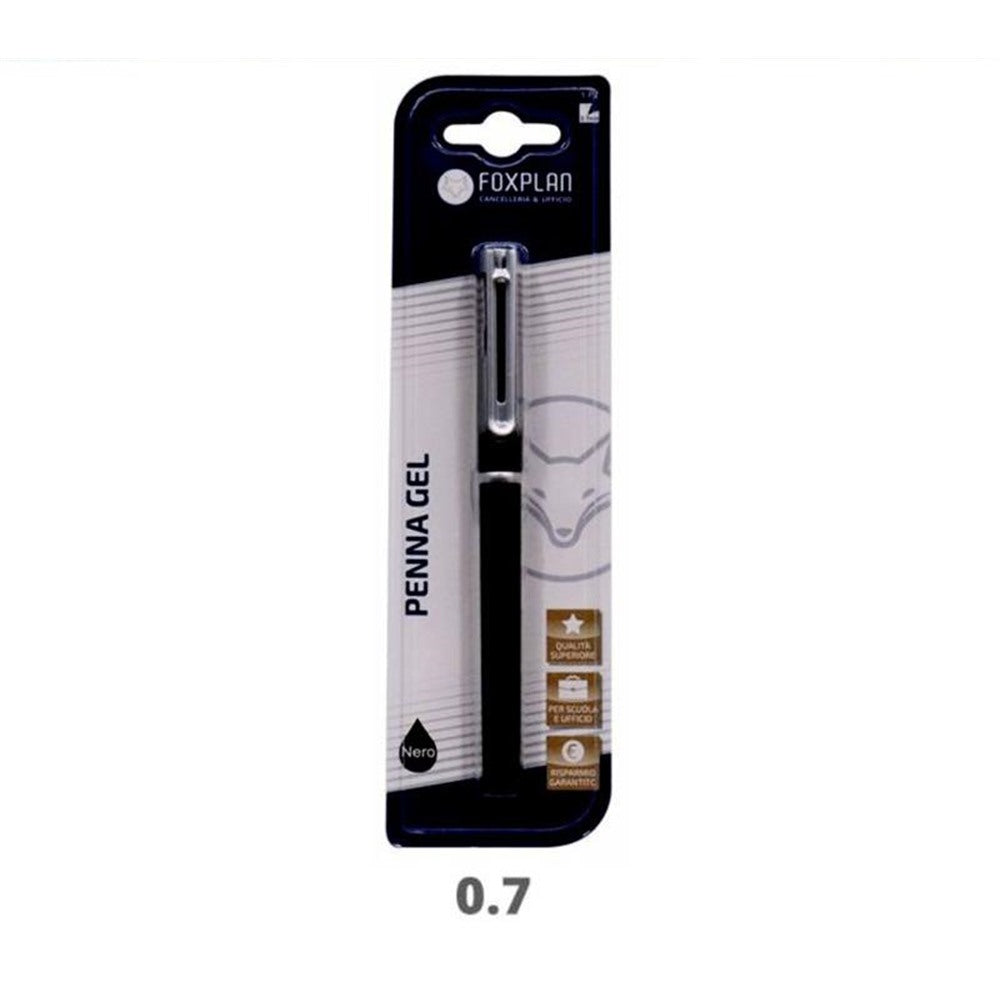 Blister pack of 1 Foxplan Black Gel Pen with Silver Clip (pack of 4 blister packs or box of 12 blister packs)