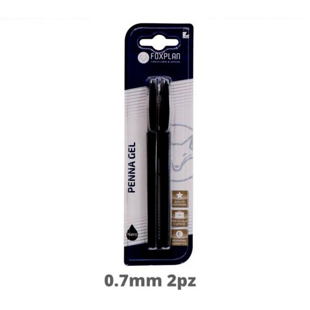 Blister de 2 Bolígrafos de Gel Foxplan Negro ,(pack de 3 blister o caja de 12 blister)
