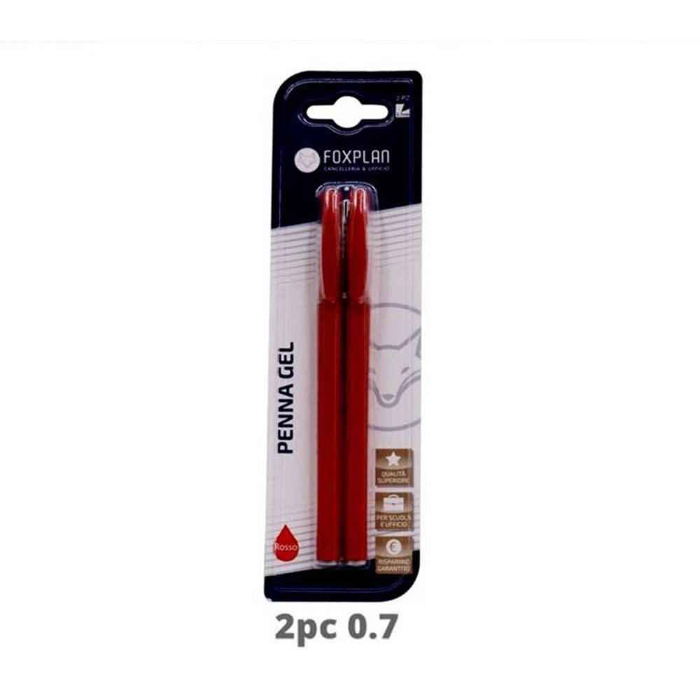Blister Pack of 2 Foxplan Red Gel Pens (pack of 3 blister packs or box of 12 blister packs)