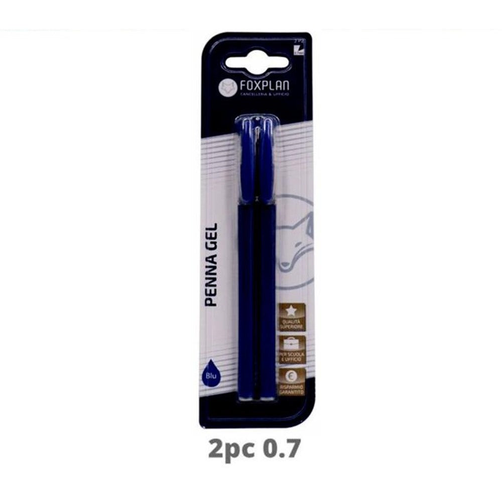Blister Pack of 2 Foxplan Blue Gel Pens (pack of 3 blister packs or box of 12 blister packs)