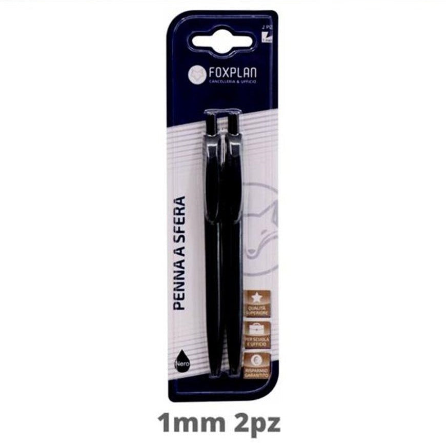 Blister of 2 Foxplan Glossy Black Pens, pack of 3 blisters or box of 12 blisters