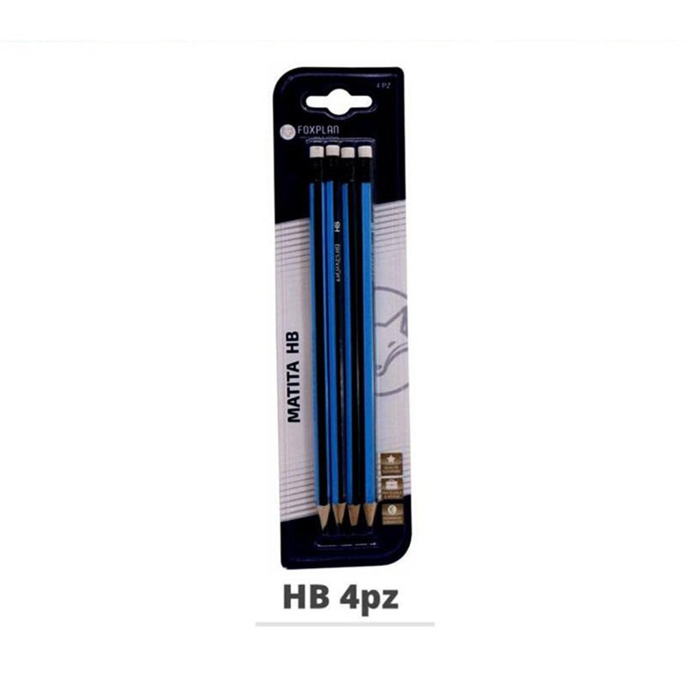 Blister pack of 4 Foxplan HB pencils with eraser, pack of 3 blister packs or box of 12 blister packs