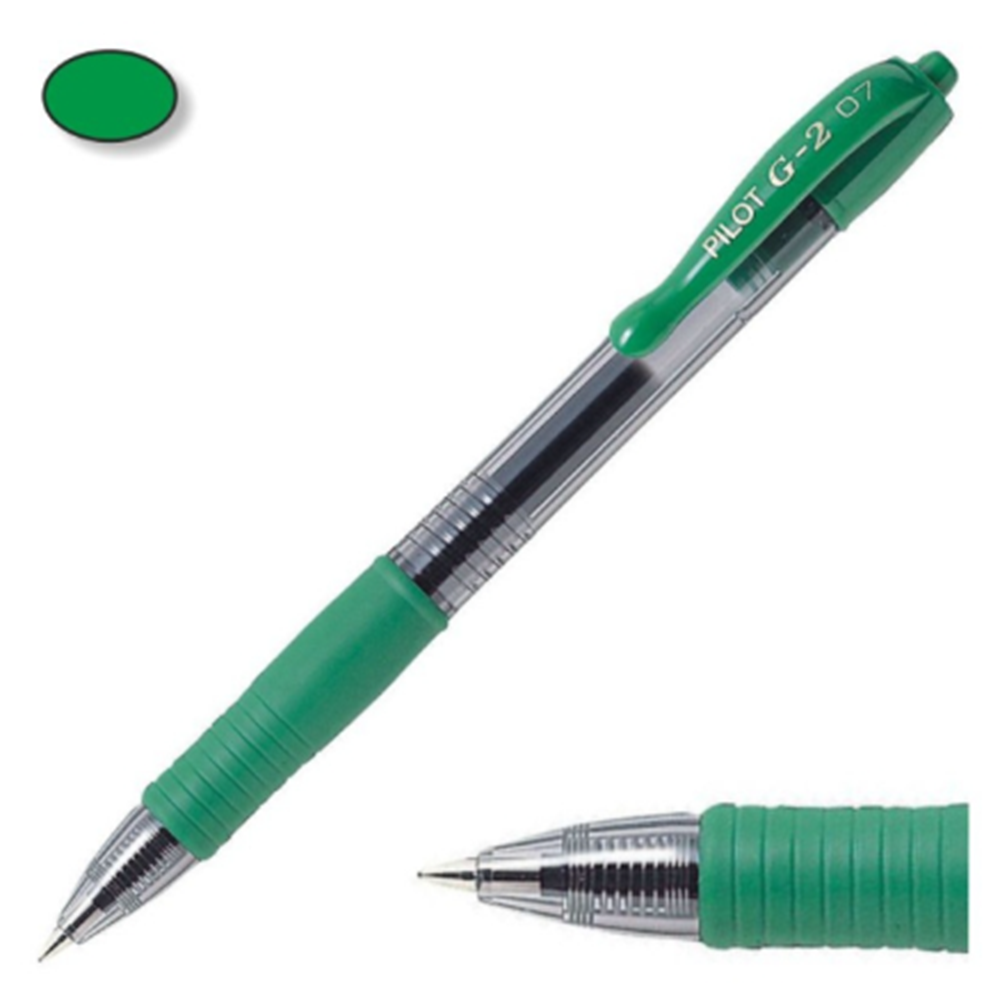 Pilot G-2 Grip Green Gel Ink Pen 0.7mm, pack of 12 units
