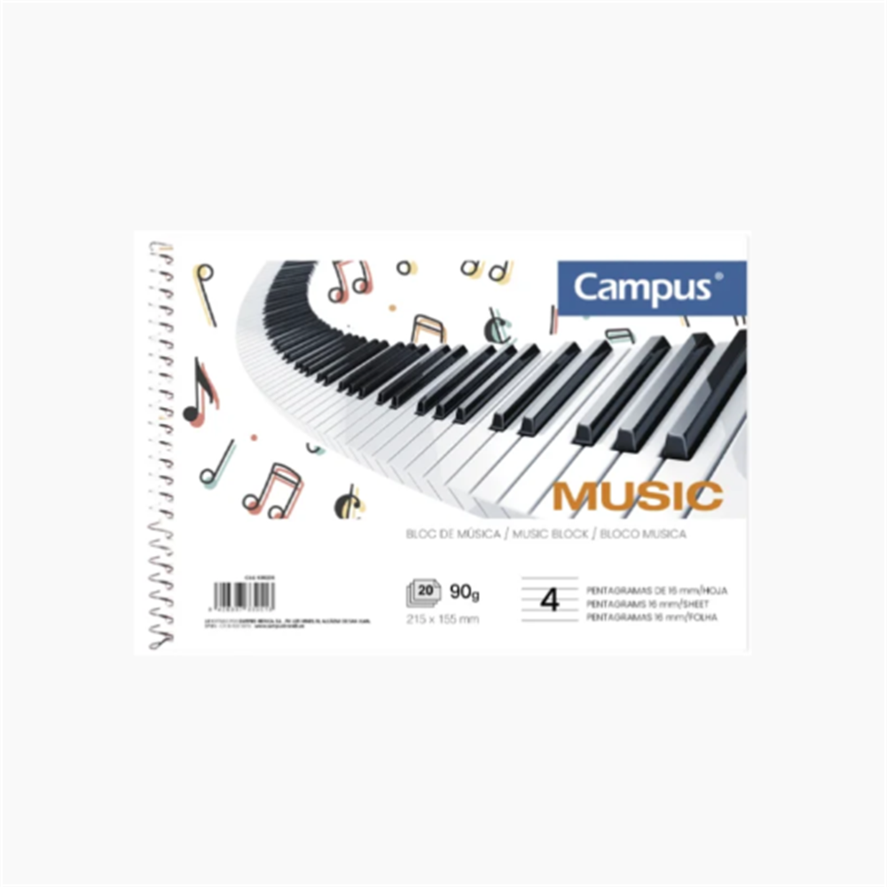 Campus music pad A5 landscape, 20 sheets 80gsm, 4 staves per page