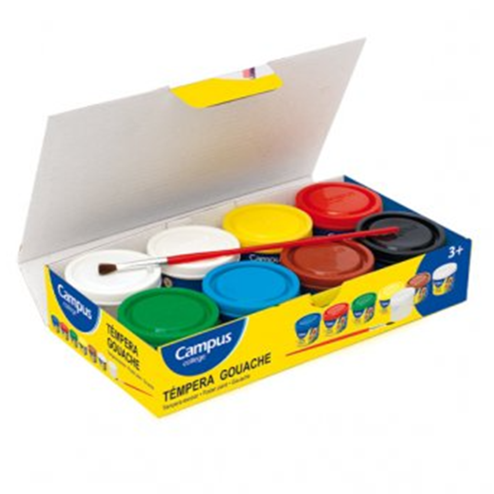 Estuche de Témperas Escolares Campus 7 Colores de 40ml con Pincel