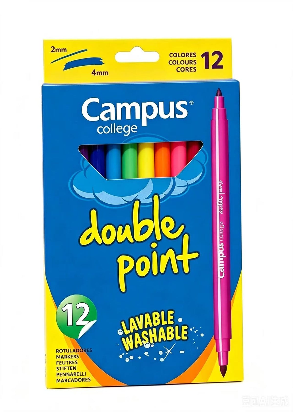 Set de 12 Rotuladores Doble Punta Tinta Lavable Colores Surtidos