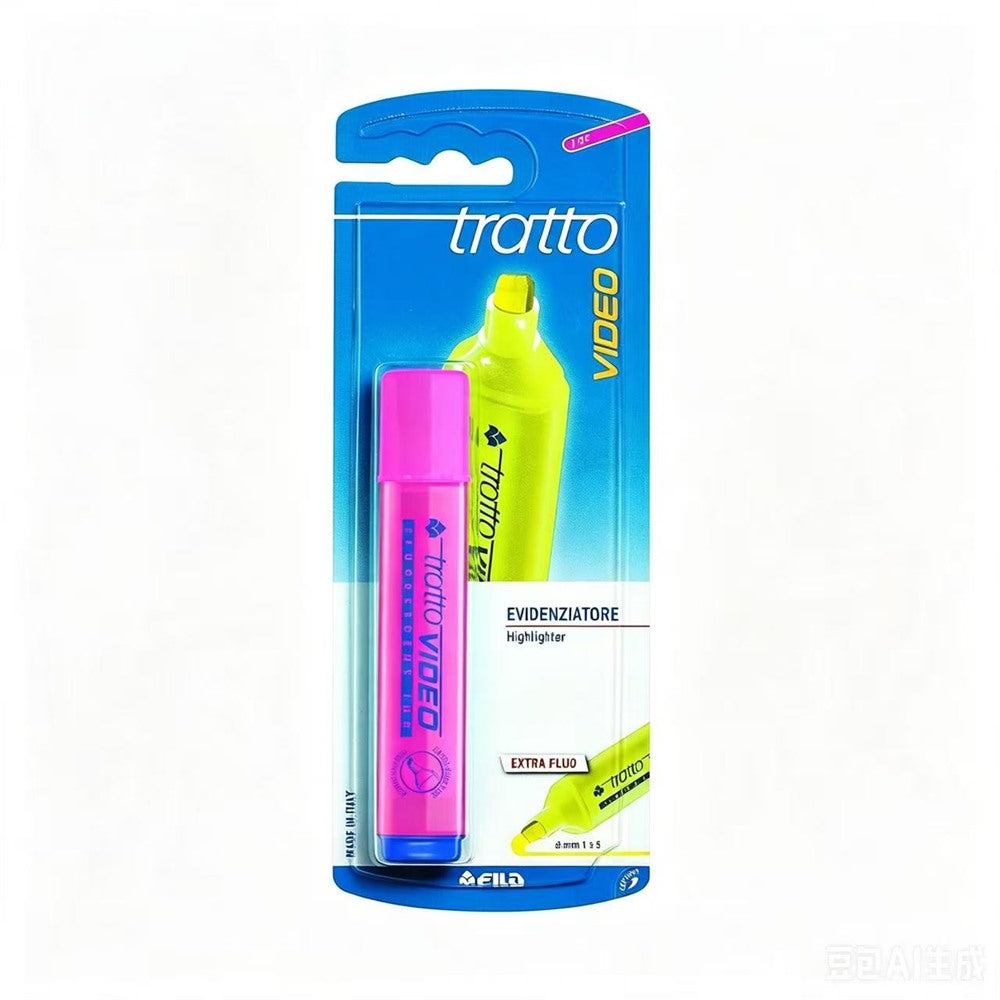 Blister pack with 1 neon pink beveled-tip highlighter