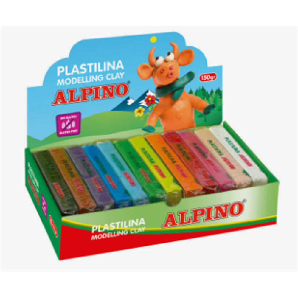 ALPINO DISPLAY OF 12 PLASTICINE BARS 150GR