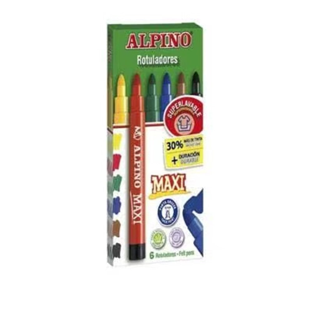 ROTULADOR ALPINO MAXI PUNTA GRUESA 6 COLORES