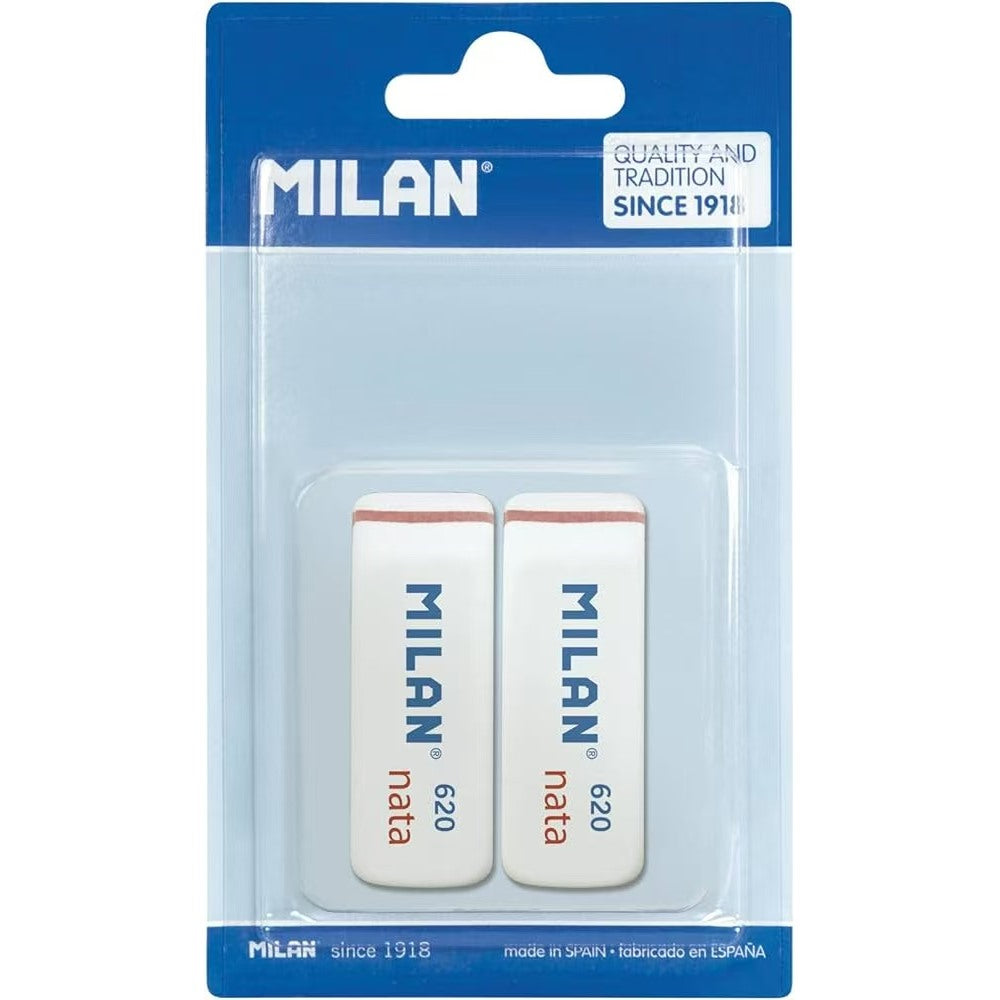 Blister pack of 2 Milan 620 Erasers (pack of 3 Blister packs or box of 25 Blister packs)