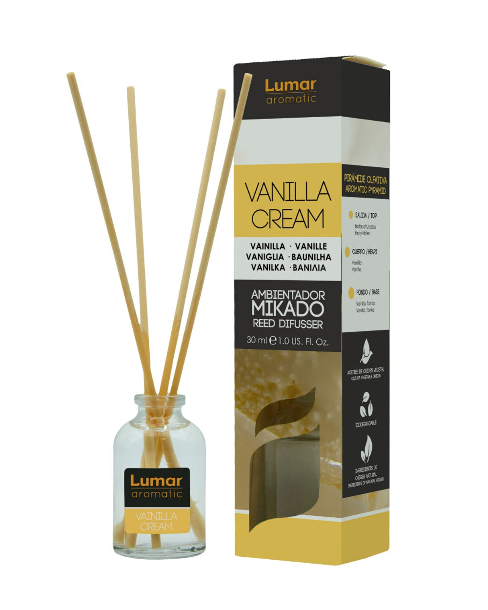 Difusor de varillas Mikado Lumar Aromatic Vanilla Cream 30ml | 1ud / Pack 6ud / Caja original 12ud