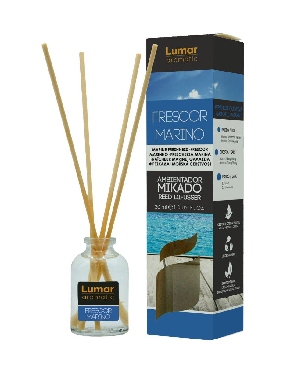 Difusor de varillas Mikado Lumar Aromatic Frescor Marino 30ml | 1ud / Pack 6ud / Caja original 12ud