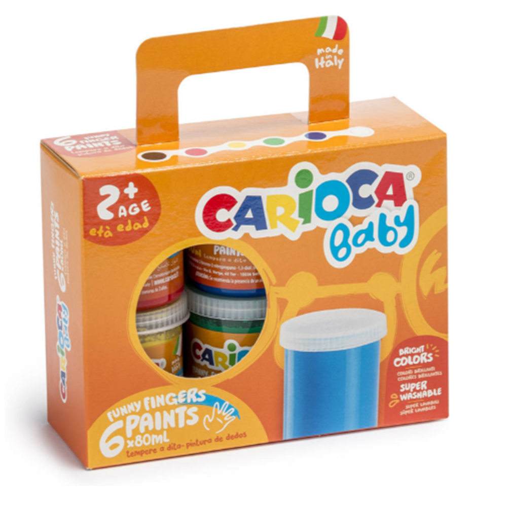 Box of 6 CARIOCA Tempera Baby Finger Paint Pots 80 ml