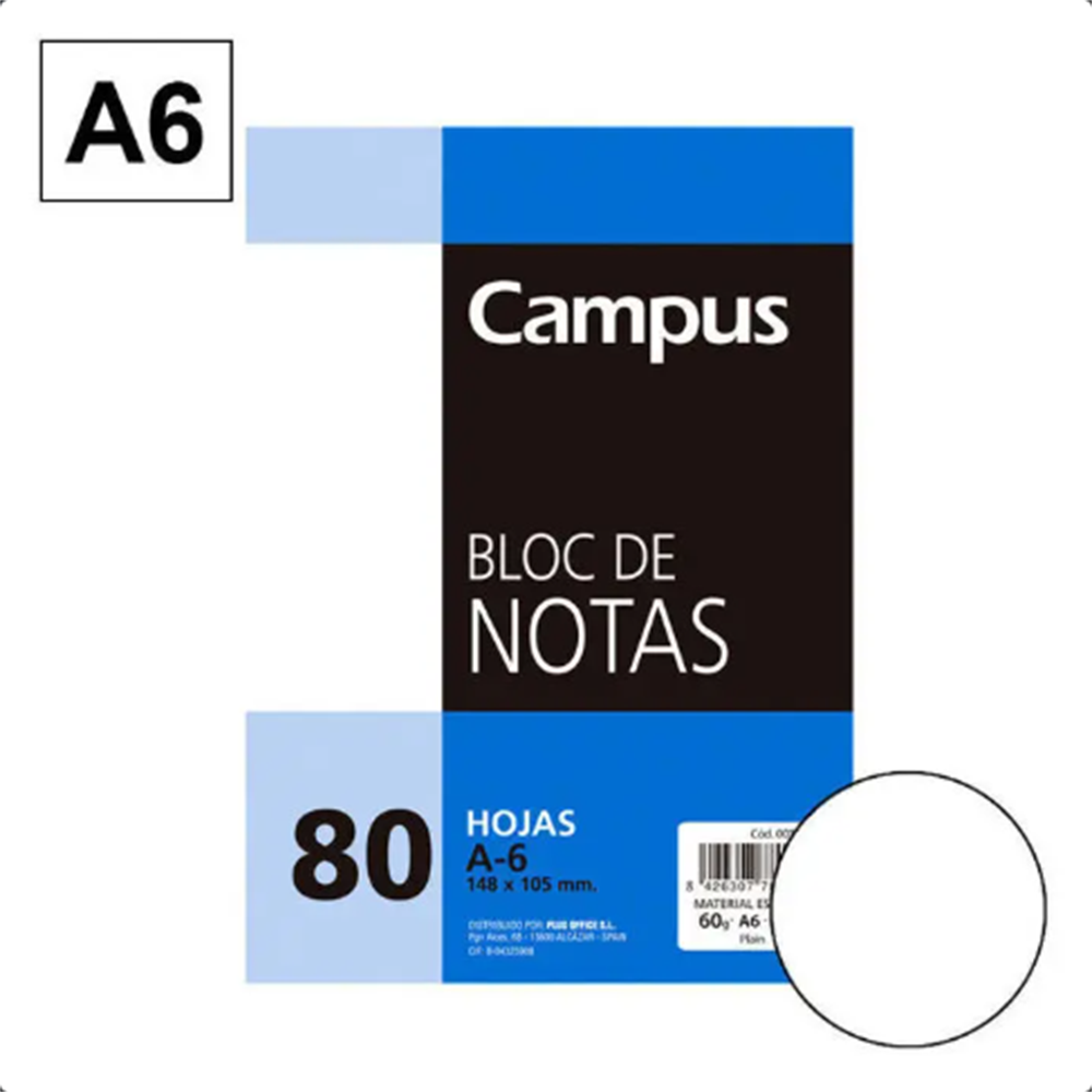 Campus A6 Notepad micro-perforated 80 Sheets Plain, pack of 10