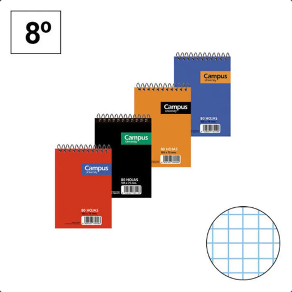 Bloc de Notas Campus 8º Espiral Cuadriculado,pack de 8 uds