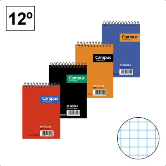 Campus Notepad 12 sheets, spiral, pack of 8 units