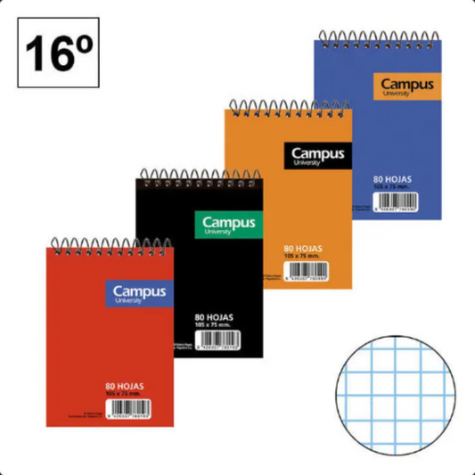 Campus Basic Cover Spiral Notebook 16th, assorted colors, pack of 8 units,