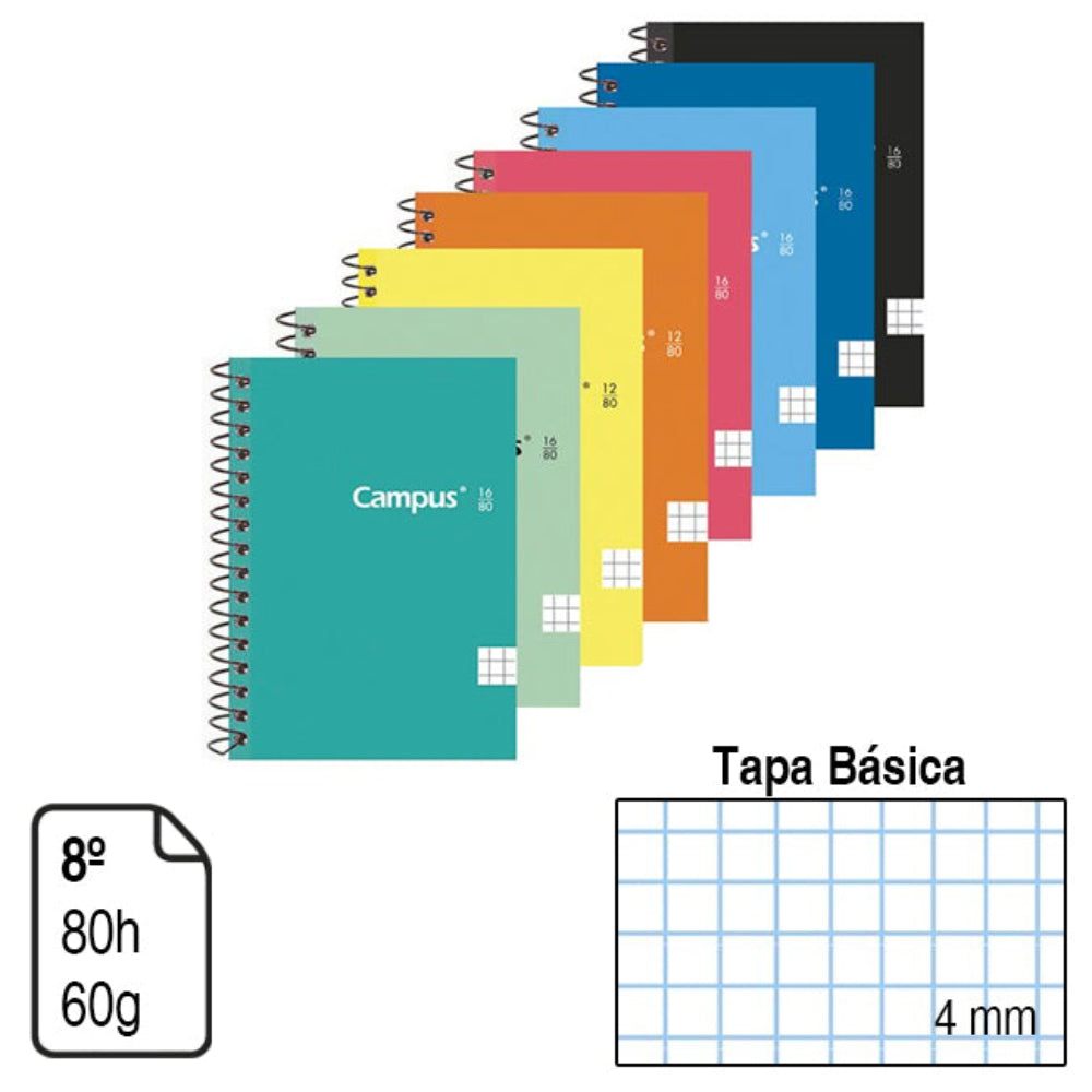 Bloc espiral de bolsillo tamaño 8º natural (105 x 155 mm)pack de 8 uds