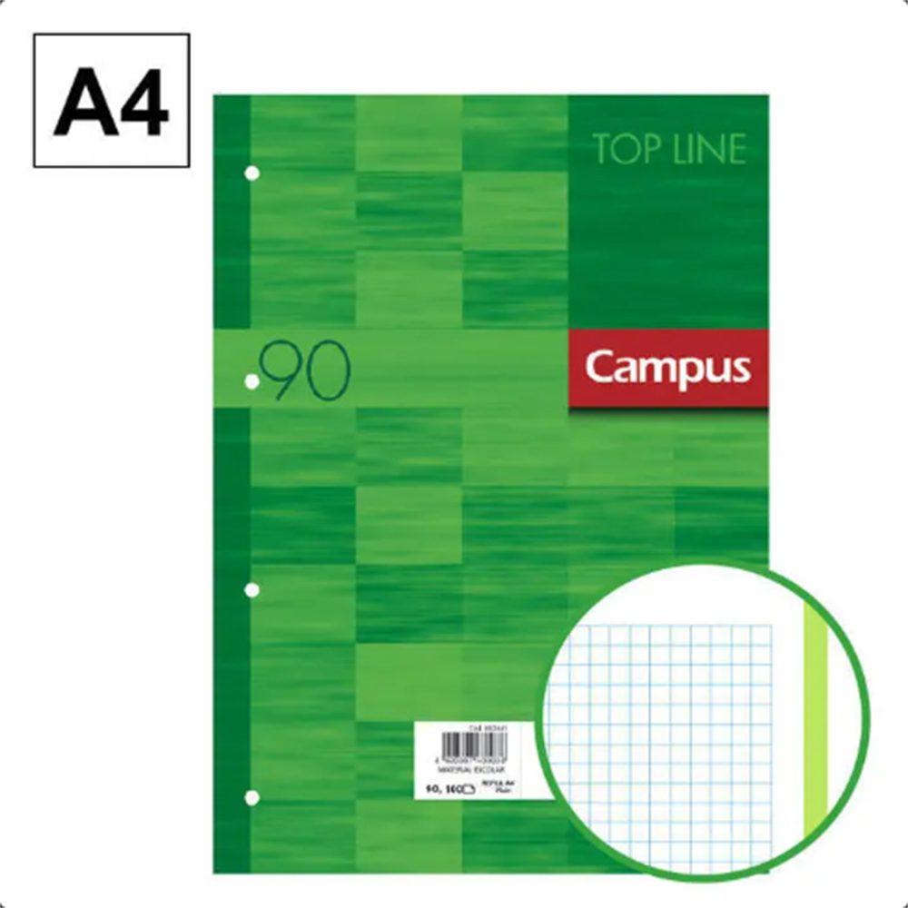 Campus A4 refill CN5MM, 4 holes, 100 sheets, 90gsm with green color band