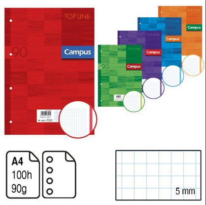 Campus A4 refill CN5MM, 4 holes, 100 sheets, 90gsm with green color band