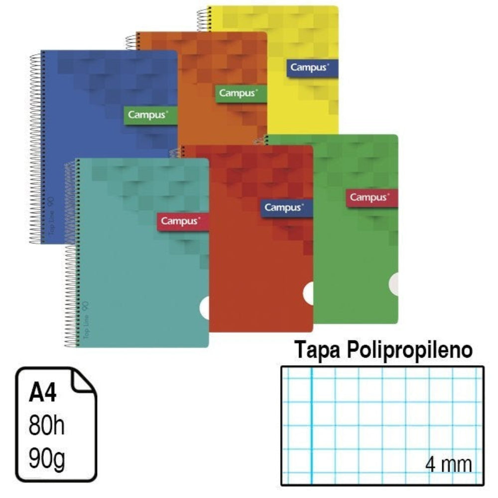 Cuadernos Campus A4 Cuadriculado 4x4mm Colores Vivos,80 hojas,90G,pack 6 uds