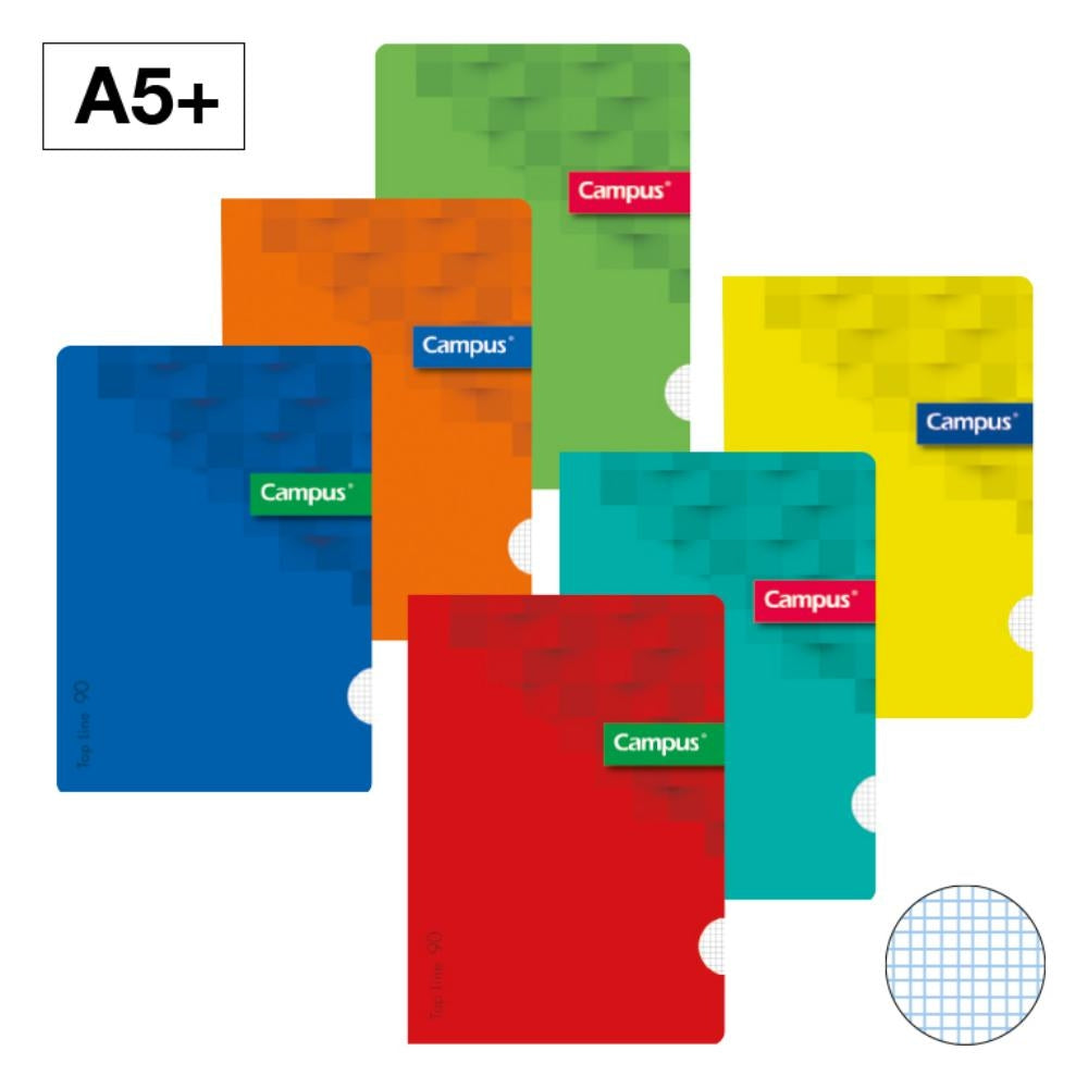 Cuadernos Campus A5+ Tapa grapada de  Polipropileno,48 hojas 90gr,pack de 6 uds