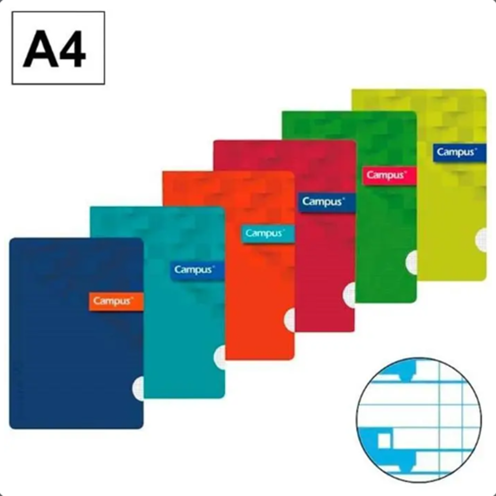 A4 Campus Stapled Notebooks, durable polypropylene cover, 4mm squared, 48 sheets 90gsm, pack of 6 units