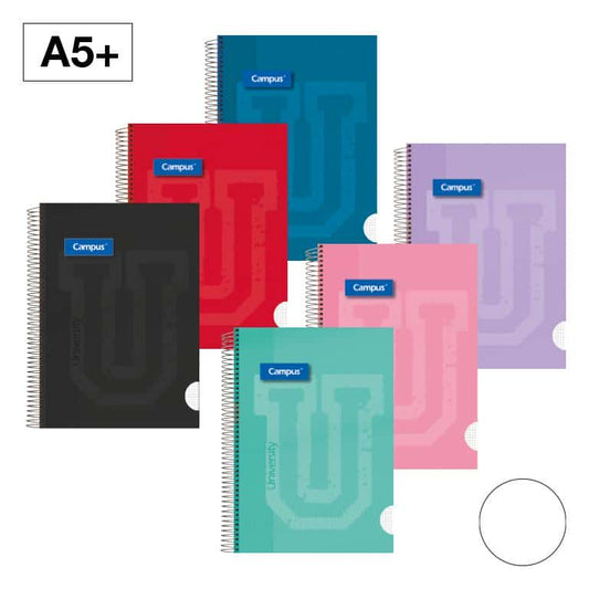 A5 Campus Notebooks, Extra Hardcover, 80 sheets, 90 gsm, plain, pack of 6