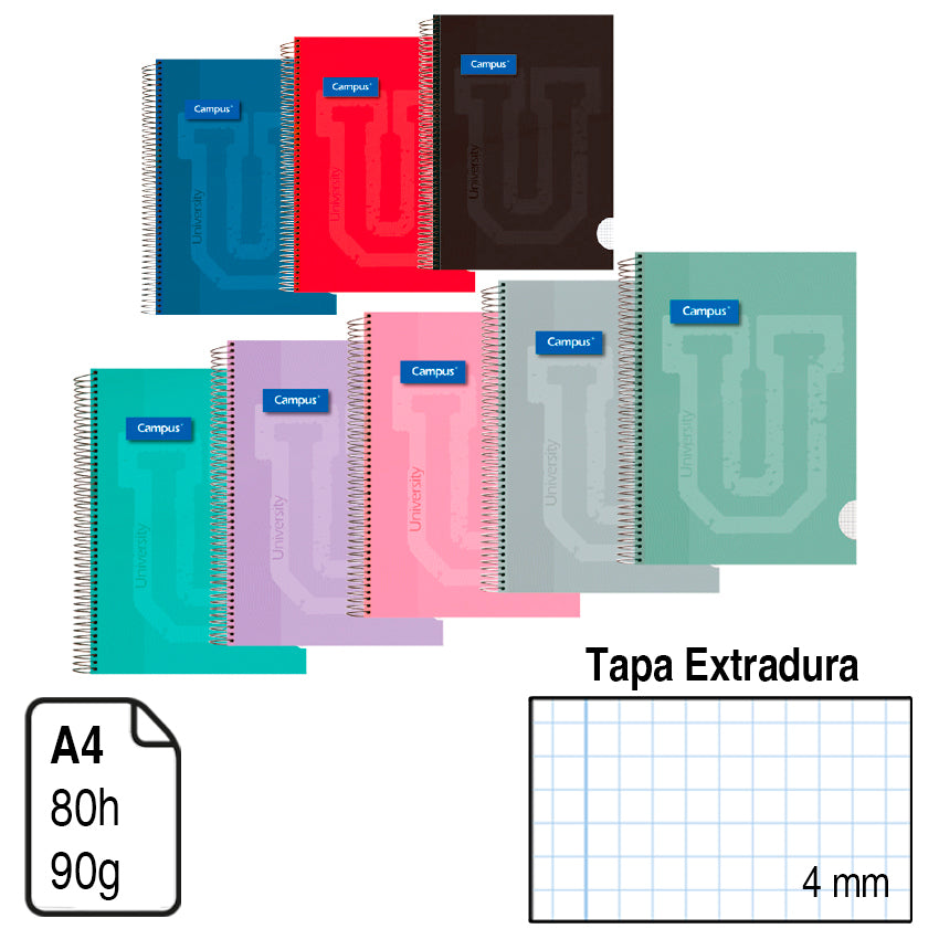 Cuaderno Campus A4 Tapa Extradura color surtidos,4x4mm,80 hojas 90g,pack 6 uds