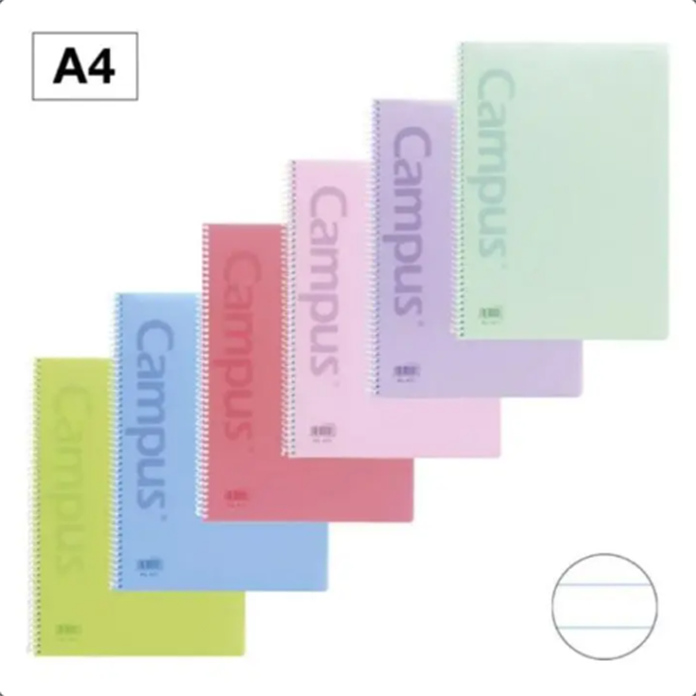 Cuadernos Campus A4 Tapa Polipropileno Colores Pastel  en raya,80 hojas 90gr,pack de 6 uds