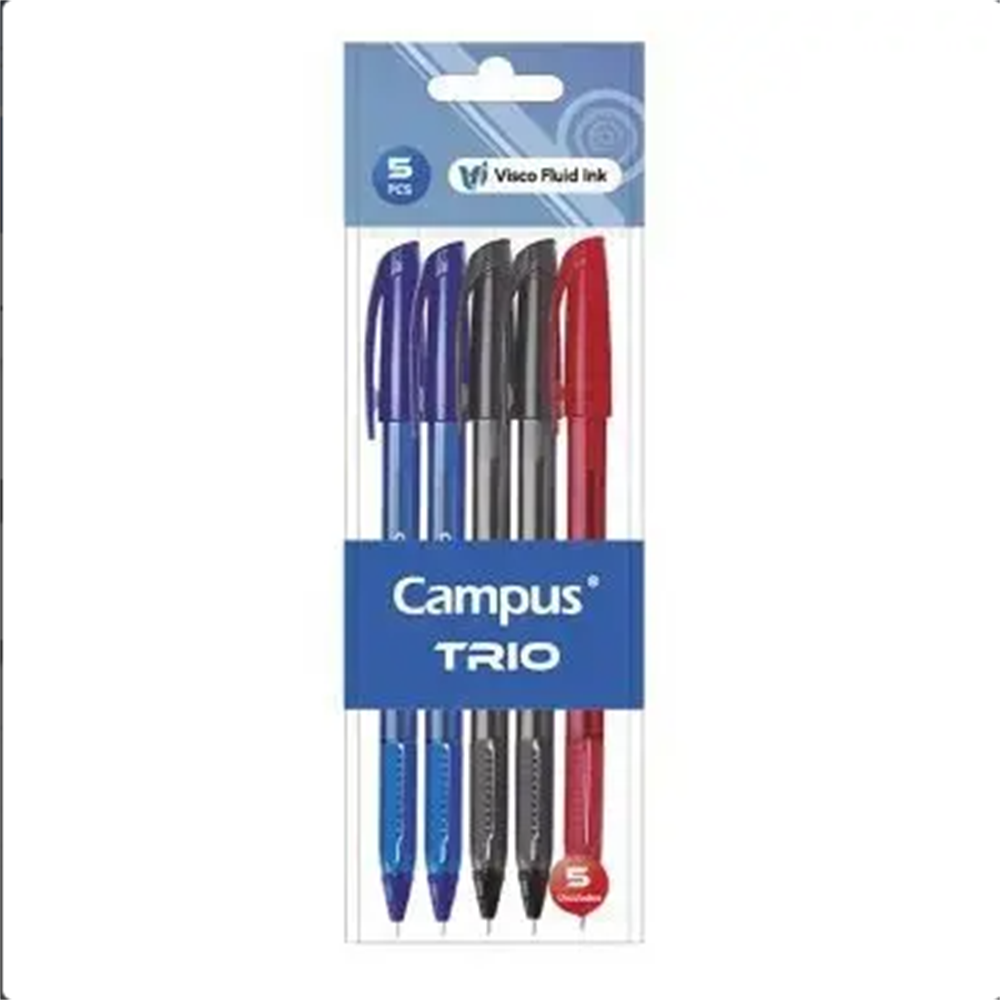 Campus Trio Ballpoint Pens Assorted Colors, set of 5