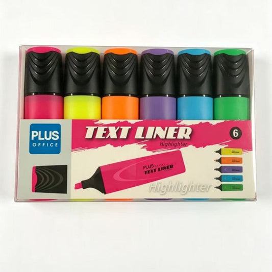 Plus Office Text Liner Fluorescent Markers (Pack of 6)