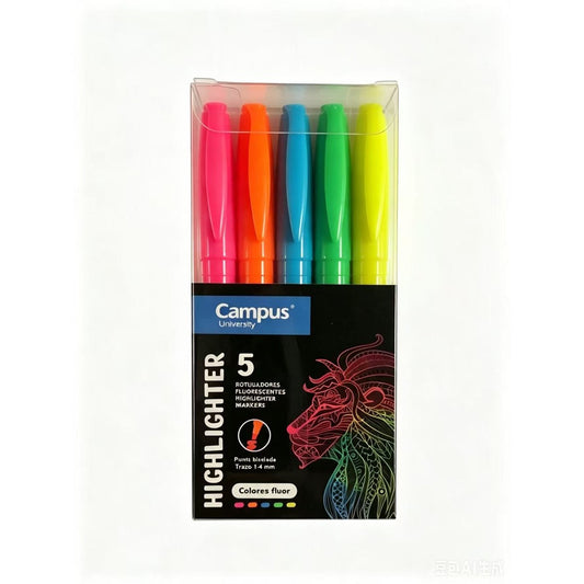 Campus Fluorescent Markers, 5 pcs, Bright Colors
