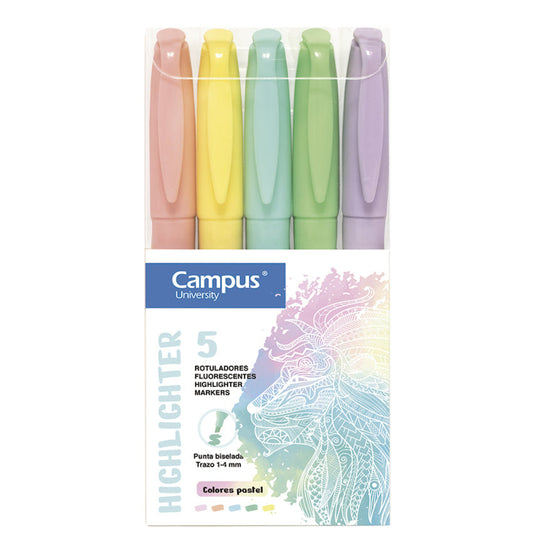 Campus Fluorescent Markers, 5-pack, Pastel Colors