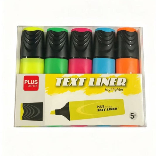 Plus Office Text Liner Fluorescent Markers (Pack of 5)