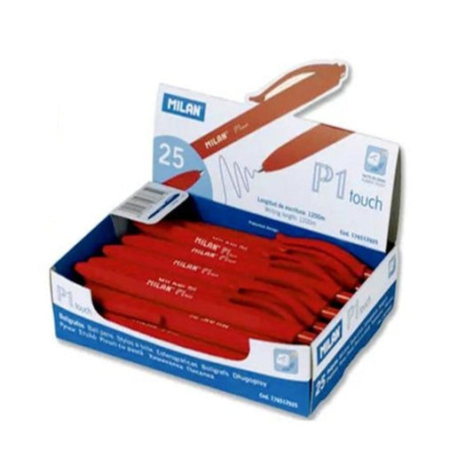 Pack of 25 Milan P1 Touch Red Ballpoint Pens