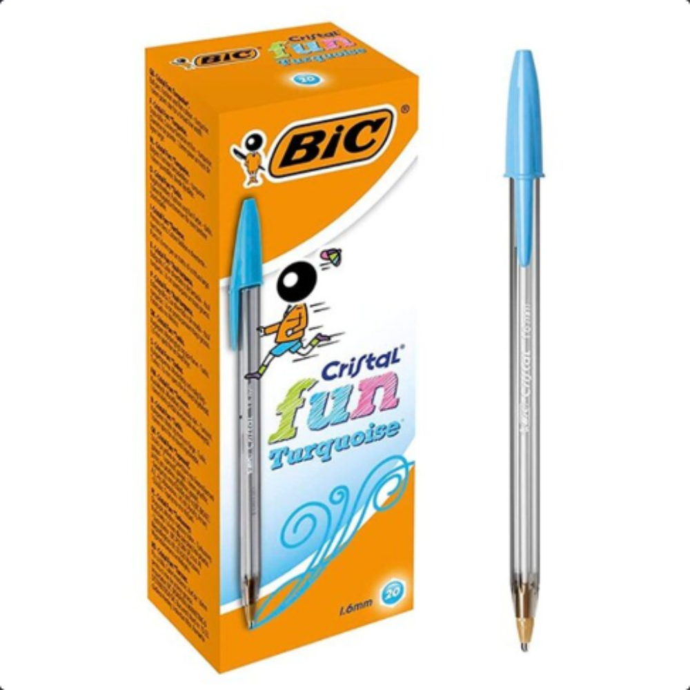 BIC Cristal Fun Turquoise Ballpoint Pen, 20 units