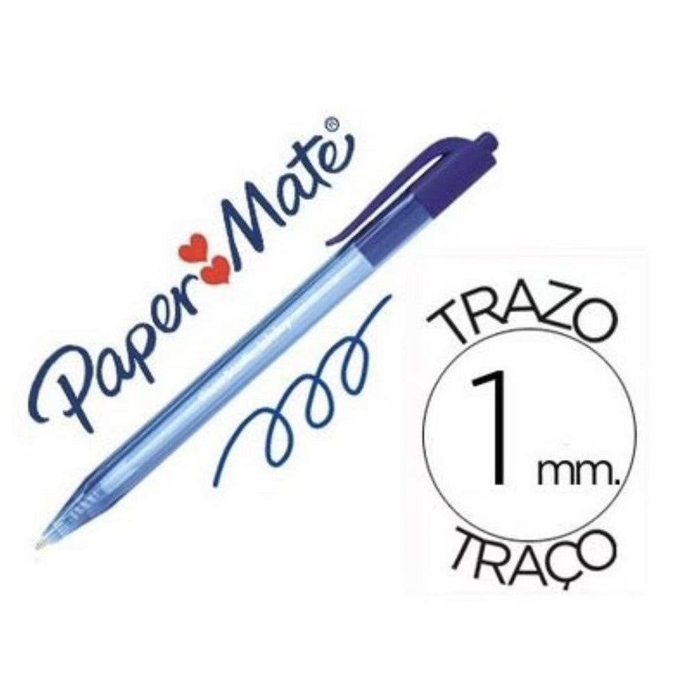 Bolígrafo Retráctil Paper Mate InkJoy 100 Punta Media Azul,(caja de 12 uds)