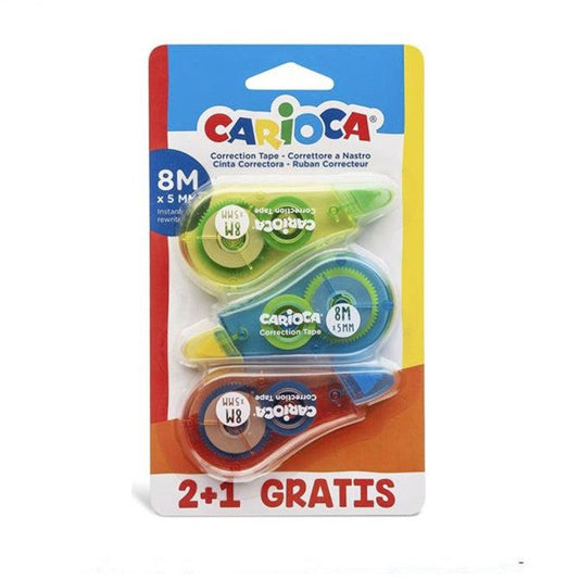 Blister pack of 3 CARIOCA Correction Tapes 8 m x 5 mm (2+1 Pack)