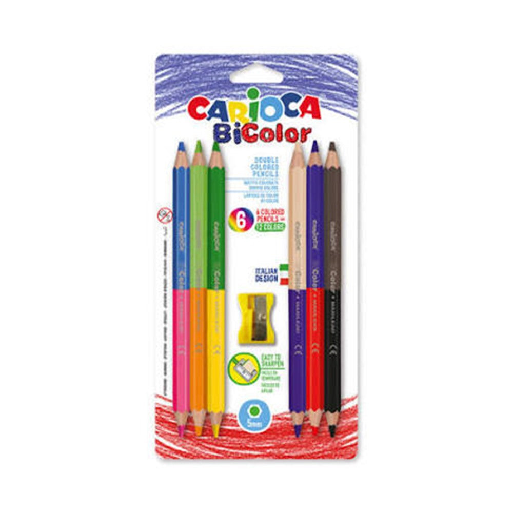 Blister of 6 Maxi Bi-Color Wooden Color Pencils (12 Colors)