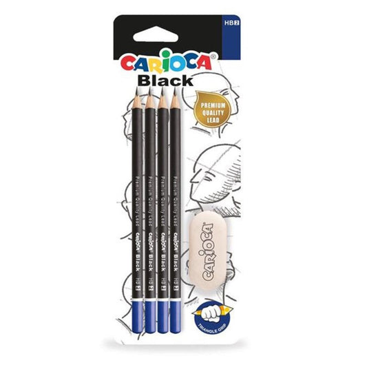 Blister 4 Carioca Black Pencils with Eraser, pack of 3